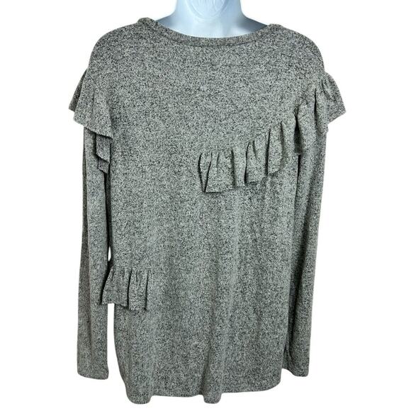 BP. Heather Gray Ruffle Blouse Sz Small Long-Sleeve Soft Pullover Top Casual - Picture 2 of 5